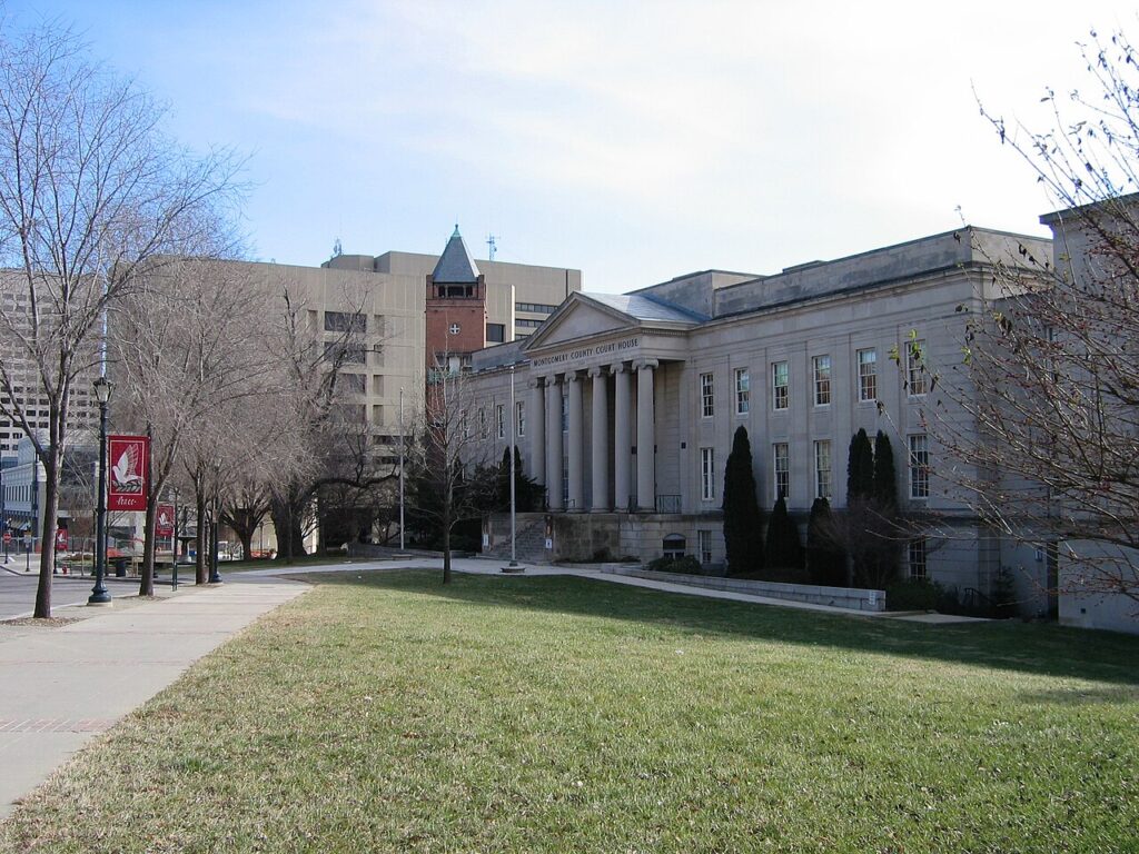 The historic Montgomery County Courthouse in Rockville, Maryland, a government building where carrying a firearm is prohibited
