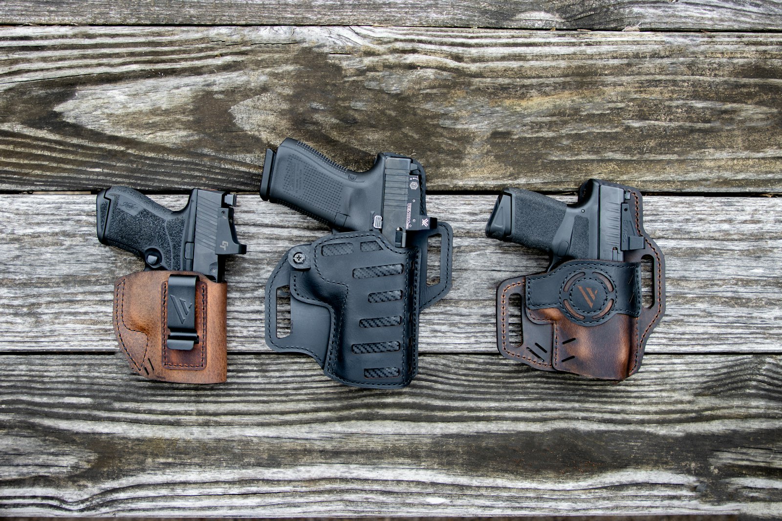 Concealed carry holsters on a table