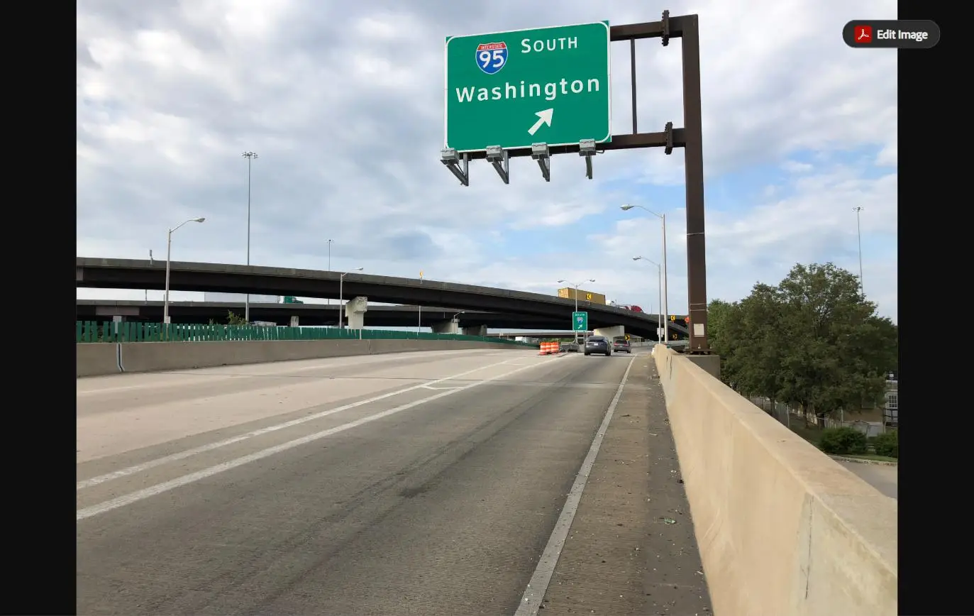 I-95 South sign to Washington DC in Maryland, illustrating the DMV highway corridor covered by concealed carry reciprocity