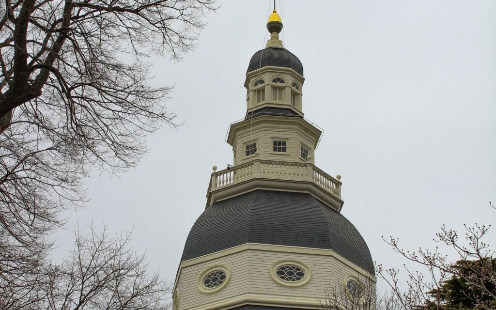 Dome of the Maryland State House in Annapolis, where the General Assembly repealed the good and substantial reason requirement