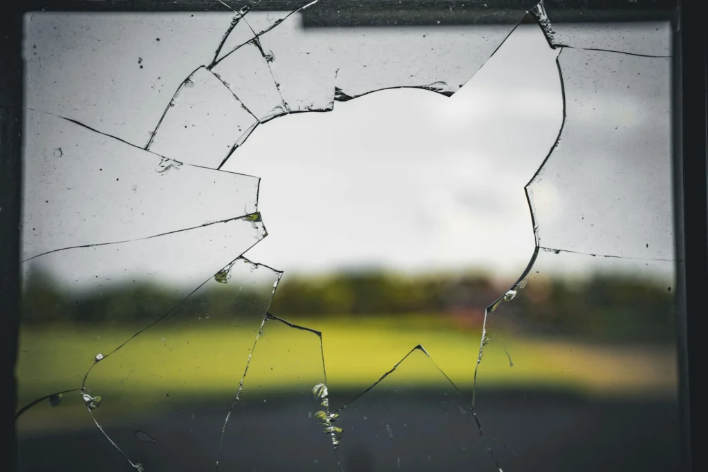 Shattered window glass