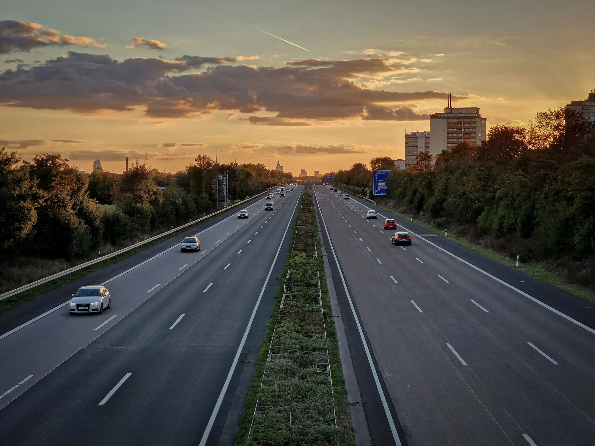 Cars driving on a multi-lane highway