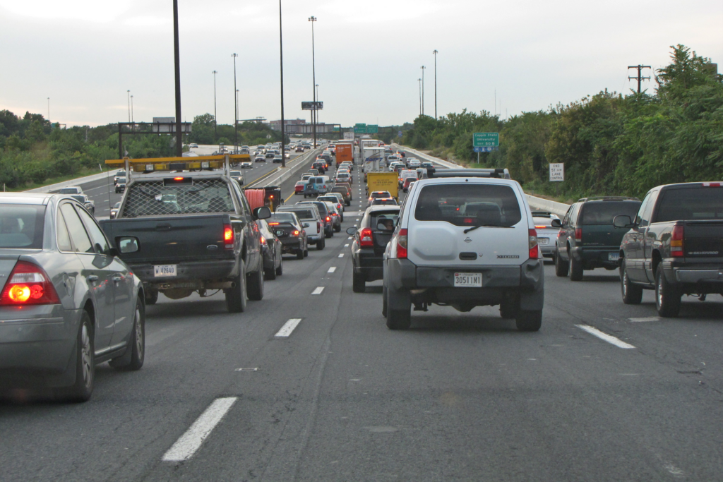 Southbound traffic on Interstate 95 near Baltimore, the main route between Maryland, DC, and Virginia