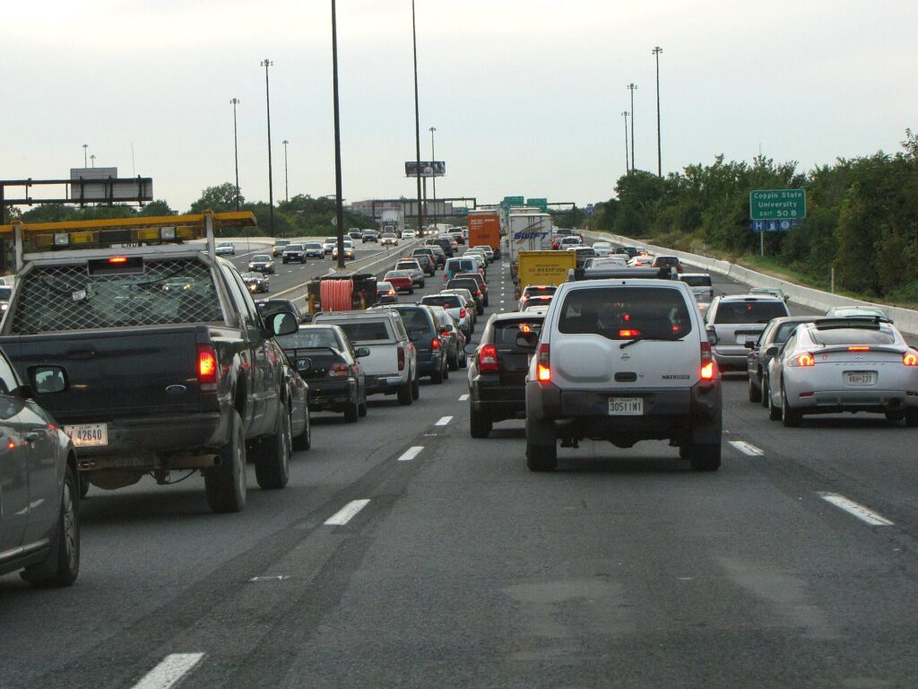 Rush-hour traffic on Interstate 95 in Baltimore, Maryland